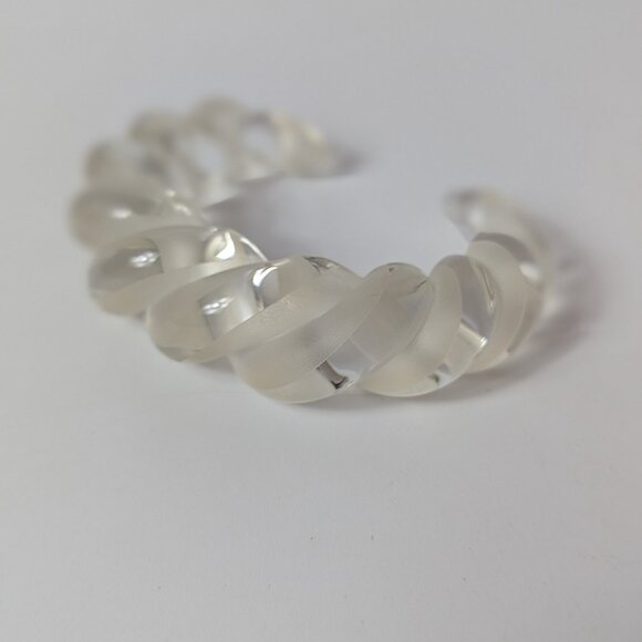 Vintage Frosted & Clear Glass Intertwined /Twist Cuff Bracelet - Picture 2 of 7